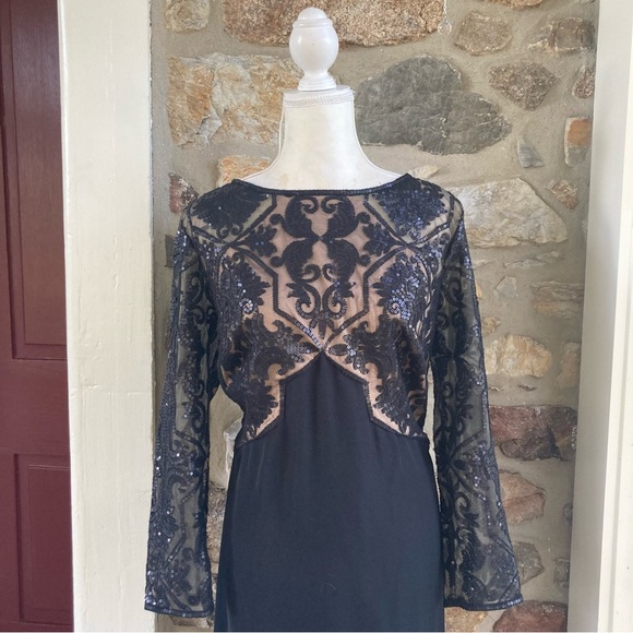 Tadashi Shoji PARULA GOWN Sheer Sequin Maxi Dress APU2132LX-BK/ND 18Q - Picture 3 of 16